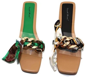 Ladies Womens Flat Slip On Ribbon Bow Summer Beach Sliders Fashion Sandals Shoes - Picture 1 of 7