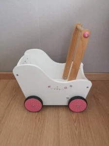 U. Leinss Puppenwagen Lernlaufwagen aus Holz mit Blumen und Vogel gebraucht - Bild 1 von 7