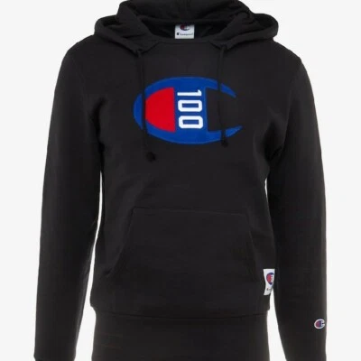 Champion Century Logo Hoodie - Black and Scarlet (Red) - image 1 of 2