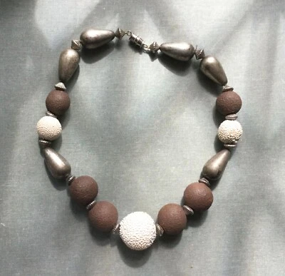 Vintage French Tache de Rousseur Paris Bauble Ceramic Metal Beads Necklace 19” - Image 1 of 4