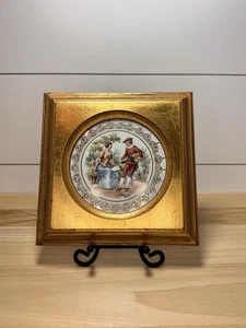 Fragonard Courting Couple Porcelain Picture Gild Gold Framed Stand Germany VTG - Picture 1 of 10