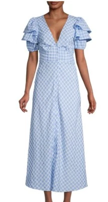 Vestido Camisa Betsey Johnson Dulce Guinga Azul Midi Retro Años 50 Cuadros Talla L Foto 1 de 4