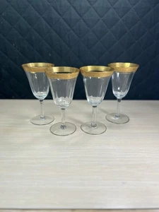 Set of 4 ~ Tiffin Franciscan Rambler Rose ~  Wine Water Goblets Glasses Gold Rim - Picture 1 of 4