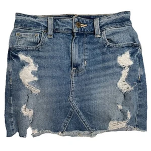 Hollister Womens High Rise Skirt Distressed Vintage Stretch Denim Blue Size 00 - Picture 1 of 11