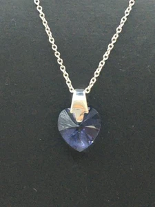 Stainless Steel Necklace Purple Crystal Heart Pendant Silver 925 Bail J16P673 - Picture 1 of 10