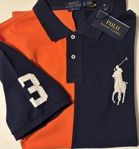 Neu mit Etikett * Polo Ralph Lauren BIG PONY orange marineblau Netz Strick Kragen Shirt ** XL ** 138 $ - Bild 1 von 6