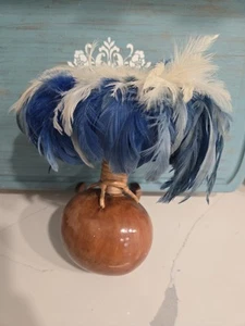 Uli Uli Hawaiian Polynesian Blue White Feather Hula Shaker Rattle - Picture 1 of 7