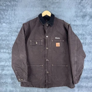 Carhartt Jacket Men's Large Brown Blanket Lined Chore Coat C02 DKB EMBROIDERED - Picture 1 of 6