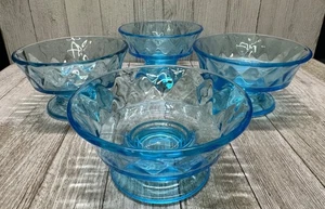 Juego de 4 cuencos de postre de pedestal de colección estilo DIA Bryce patrón de diamante azul aguamarina 4,5" - Imagen 1 de 12