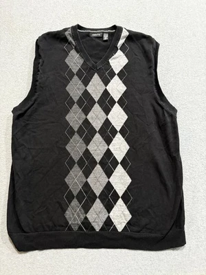 Claiborne Mens XXL Sweater Vest Sweater Pullover Cotton Golf Black/Gray Argyle - Image 1 of 4