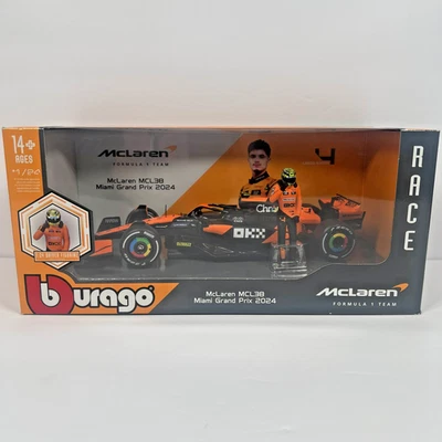 Bburago Formula 1 McLaren MCL38 Miami Lando Norris #4 1:24 Diecast Car & Figure - Image 1 of 4