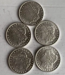 Bulk Lot of 5 1878-1893 CC Morgan American Silver Dollars - GEM BU Mixed Dates - Picture 1 of 4