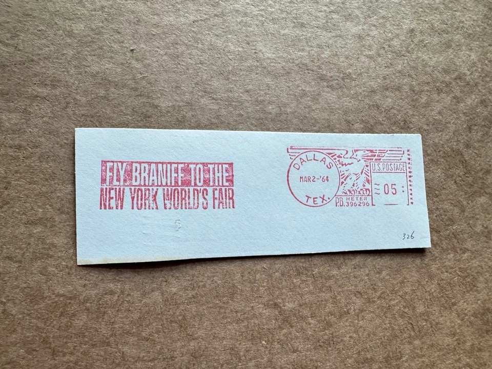 Medidor de línea aérea estadounidense pieza cortada (326) + 1964 Fly Braniff a la Feria Mundial de Nueva York + PB396296 Foto 1 de 1