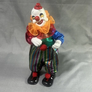 Vintage zum Aufziehen rotierende Porzellan Clown Puppe • Musical • Streifen Hose Outfit - Bild 1 von 4