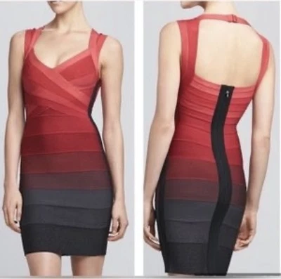 Herve Leger AMEE Bandage Dress Red Ombré SMALL EUC - Image 1 of 4