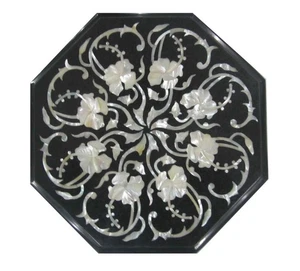 12 Inches Marble Office Side Table Top Mother of Pearl Inlay Work Coffee Table - Picture 1 of 9