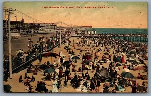 Postcard Asbury Park NJ c1900s The Beach On A Hot Day Flag Cancel Station “O" - Bild 1 von 2