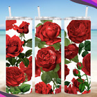 RED ROSES ROSE FLOWERS FLORAL 20 OZ STAINLESS STEEL TUMBLER CUP + LID & STRAW