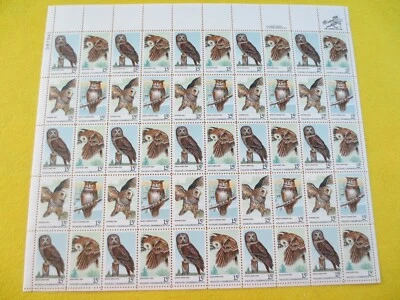 DOC Scott #1760-63 Wildlife Conservation Owls 15¢ 1978 Sheet of 50 MNH XF - Image 1 of 3