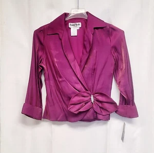 Vintage SMALL Ronnie Nicole Shimmery Faux Wrap Evening Blouse Rhinestone Bow - Picture 1 of 12