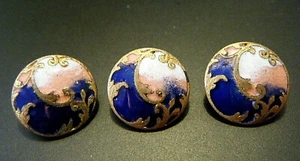 Signed Victorian 3 champlevés enamel gilt button diminutive shank Paris AP&C12mm - Picture 1 of 5