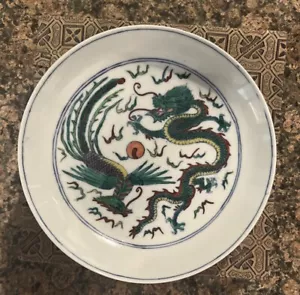 Chinesische antike Porzellan Drache und Phönix Muster Platte 6"" handbemalt - Bild 1 von 9