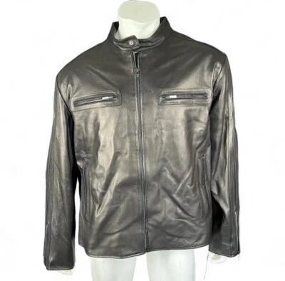 Chaqueta de cuero negra de lujo vintage de Murano para hombre 2XL piel de cordero NUEVA Foto 1 de 4