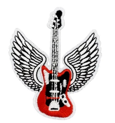 GUITARRA ROJA con ALAS - ROCK n ROLL - Parche bordado para planchar/coser Foto 1 de 4