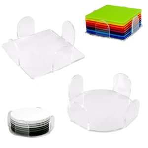 Clear Plastic Coaster Holder Only - Square or Round Acrylic Minimal - Picture 1 of 3