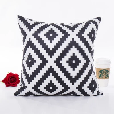 Geometric Pattern 18 inch Cushion Cover Black White Soft Throw Pillow Case Decor - Image 1 of 4