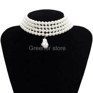Frauen Mehrschichtige Weiß Nachahmung-Perle Kropfband Fashion Halskette Schmuck - Bild 1 von 13