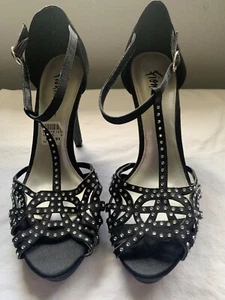 Fioni Night Masquerade Rhinestone High Heel Stiletto Shoes Black Satin Size 7 - Picture 1 of 3