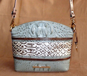 Brahmin Mini Duxbury Satchel in Silver Sage Leather Purse Handbag Tote Crossbody