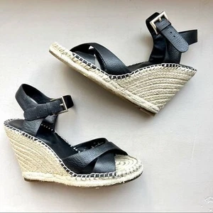 Sandalias Joie Lena Alpargata Cuña Cuero Negro Mujer Talla EU 38 US 7.5 - Imagen 1 de 13
