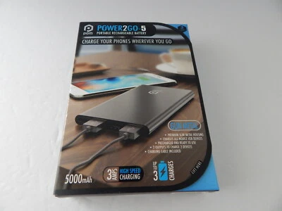 POM Power2Go-5 5000mAh Portable Rechargeable Battery Gunmetal New - Image 1 of 4