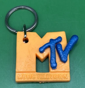 Vintage 1980s-90s MTV Music Television Orange Blue Rubber Keychain - Made in USA - Picture 1 of 4