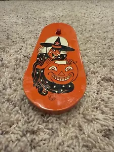 Vintage Halloween Blech Krachmacher Litho Hexe und Kürbis tolle Farbe! - Bild 1 von 10