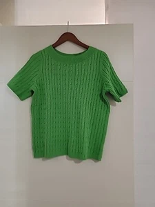 Talbots Green Cable-Knit 100% Cotton Short Sleeve Sweater, Women’s Plus 2XP, NEW - Picture 1 of 1