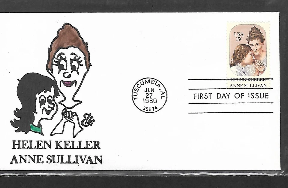 USA HAND PAINTED KELLER SULLIVAN 1980 RICH ELLIS ANIMATED FDC + CACHET - Image 1 of 1