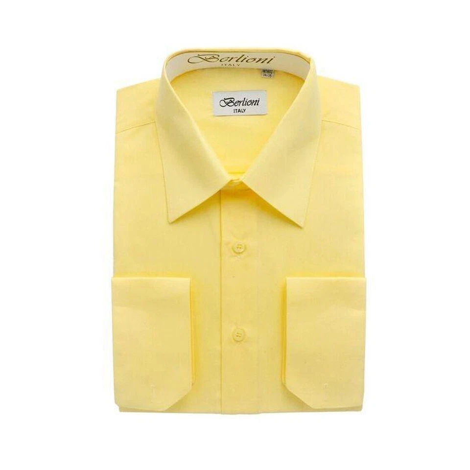 BERLIONI МУЖСКОЙ ПЕРВОКЛАССНЫЙ КЛАССИЧЕСКИЙ ФРАНЦУЗСКИЙ ТРАНСФОРМИРУЕМЫЙ МАНЖЕТЫ ДЛИННЫМ РУКАВОМ ПЛАТЬЕ РУБАШКА - Изображение 1 из 2