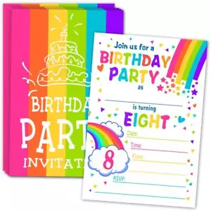 Rainbow Happy Birthday Party Invitations for Child’s 8th Birthday Party – Col... - Picture 1 of 4