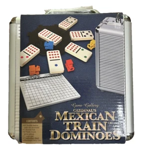 NEW Cardinal Mexican Train Dominoes Game Set Aluminum Case Double 12 Color Dots - Picture 1 of 3