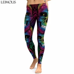 LADIES 3 D PRINT GOTHIC RETRO DEMON SKULL PLUS SIZE LEGGINGS YOGA SPORT PARTY - Picture 1 of 6