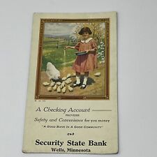 1920s Security State Bank Wells MN Ink Blotter Card Advertising Checking Account