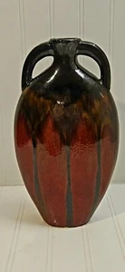 Vintage Drip Glaze Amphora Handled 11" Pottery Vase - Picture 1 of 9