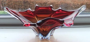 STUNNING Deep Red & Blue Vintage Murano Art Glass Bowl / Centrepiece - Picture 1 of 7