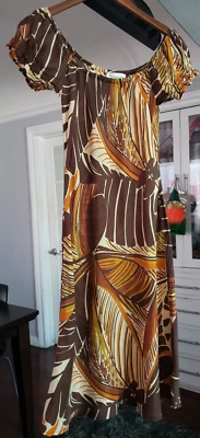 Vestido midi vintage TESSUTO manga corta marrón estampado floral talla XS hecho en EE. UU. Foto 1 de 4