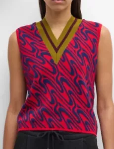 $520 Dries Van Noten Small Tiesto Sweater Vest Intarsia Cricket V Neck Fuchsia - Picture 1 of 9