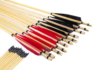 12X Archery 31" Trad Handmade Wooden Arrows Real Turkey Feather Archery Hunting - Picture 1 of 4