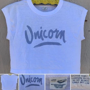 Vintage Unicorn Sleeveless Crop Top Muscle Tee Half Shirt T-Shirt L 70s 80s - Picture 1 of 12